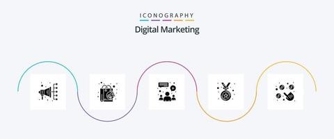 Digital Marketing Glyph 5 Icon Pack inklusive Geld. Zahlen. Gruppe. klicken. Medaille vektor