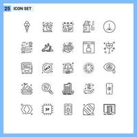 Stock Vector Icon Pack mit 25 Linienzeichen und Symbolen für den Download von Fahrerkreisspray editierbare Vektordesign-Elemente