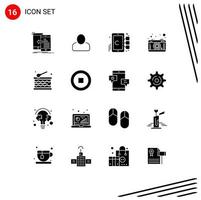 Stock Vector Icon Pack mit 16 Zeilenzeichen und Symbolen für bearbeitbare Vektordesign-Elemente der Festivalbild-Zelllinsenkamera
