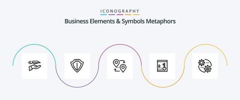 företag element och symboler metaforer linje 5 ikon packa Inklusive kontrollera. låsa. skydda. skåp. resa vektor