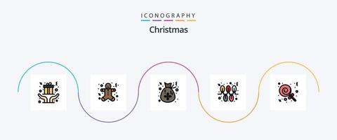 weihnachtslinie gefüllt flach 5 icon pack inklusive weihnachten. Feiertage. Tasche. Girlande. Lichter vektor