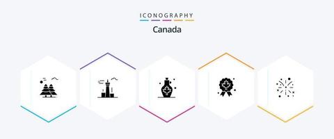 Kanada 25 Glyphen-Icon-Pack inklusive Abzeichen. Blatt. Turm. Blatt. Wasser vektor