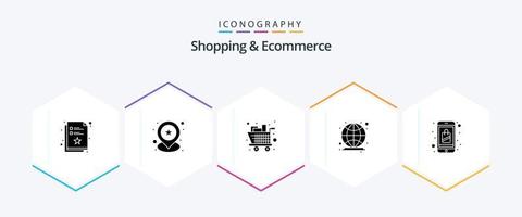 Shopping und E-Commerce 25 Glyphen-Icon-Pack, einschließlich Online. Verbindung. Lebensmittel. Internet. global vektor