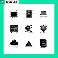 Gruppe von 9 soliden Glyphen Zeichen und Symbolen für Spyware Office Play Deck Bildung editierbare Vektordesign-Elemente vektor