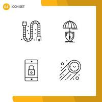 mobile Interface-Linie Satz von 4 Piktogrammen von Bauanwendung Rohrsicherheitsschloss Anwendung editierbare Vektordesign-Elemente vektor
