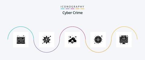 cyber brottslighet glyf 5 ikon packa Inklusive data. brottslighet. skydd. dator. internet vektor