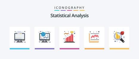 statistisk analys platt 5 ikon packa Inklusive tillväxt. diagram. uppkopplad. steg. mål. kreativ ikoner design vektor