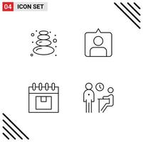 Stock Vector Icon Pack mit 4 Zeilenzeichen und Symbolen für die Saunaplanung Kontakt Kalender Interview editierbare Vektordesign-Elemente