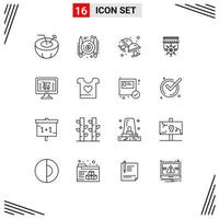Stock Vector Icon Pack mit 16 Zeilen Zeichen und Symbolen für Computer Business Manschette Tor Shop editierbare Vektordesign-Elemente