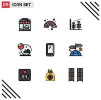 uppsättning av 9 modern ui ikoner symboler tecken för mobil telefon finansiera marknadsföring Graf redigerbar vektor design element