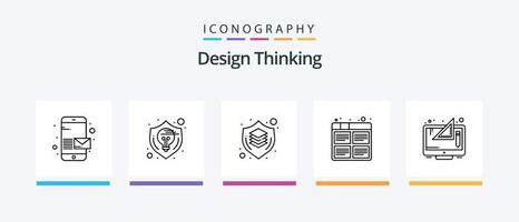 Design Thinking Line 5 Icon Pack inklusive Gehirn. Design. Denken. kreativ. Suche. kreatives Symboldesign vektor