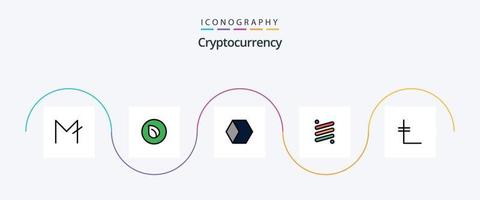 kryptovaluta linje fylld platt 5 ikon packa Inklusive leo mynt. valuta. blockera netto. krypto. stiga vektor