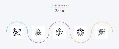 Spring Line 5 Icon Pack inklusive Regenschirm. Feder. Blumen. hell. Sonne vektor