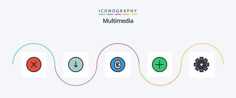 Multimedia-Line-Flat-5-Icon-Pack mit Einstellung. Medien p. Bluetooth. Medien. kabellos vektor