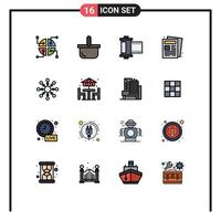Stock Vector Icon Pack mit 16 Zeilenzeichen und Symbolen für Schneeflockenflockenfilm-Routinezeitung editierbare kreative Vektordesign-Elemente