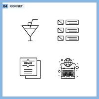 4 universelle Filledline-Flachfarben für Web- und mobile Anwendungen. Getränkedesign-Auflistungsmenü editierbare Vektordesign-Elemente vektor