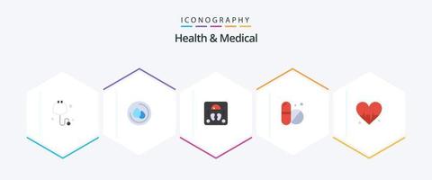 gesundheit und medizin 25 flache symbolpakete einschließlich . schlagen. schuppen. Herz. Tablette vektor