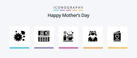 Lycklig mödrar dag glyf 5 ikon packa Inklusive . mor . kärlek. kvinna . varm. kreativ ikoner design vektor