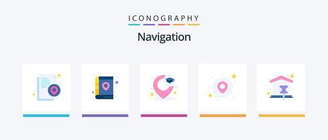 Navigations-Flat-5-Icon-Pack inklusive Karten-Pin. Heimat. Schule. Stift. Lage. kreatives Symboldesign vektor