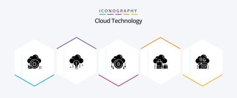Cloud-Technologie 25 Glyphen-Icon-Pack inklusive Tasche. Einkaufen. hell. Wolke. Bitcoin vektor