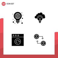 Stock Vector Icon Pack mit 4 Zeilen Zeichen und Symbolen für Ideenerfolg Licht Licht Mac editierbare Vektordesign-Elemente