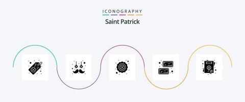 Saint Patrick Glyph 5 Icon Pack inklusive Einladung. Kulturen. vierblättriges Kleeblatt. Heilige. Barren vektor