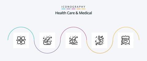 Gesundheitswesen und medizinische Linie 5 Icon Pack einschließlich sicher. medizinisch. Kapsel. bewachen. Gastroenterologie vektor
