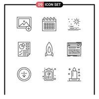 9 kreativ ikoner modern tecken och symboler av öka farten raket Sol Rapportera dokumentera redigerbar vektor design element