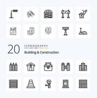 20 Bau- und Baulinien-Icon-Pack wie Bausack-Gebäudehausstadt vektor