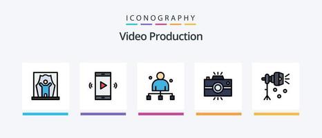 video produktion linje fylld 5 ikon packa Inklusive tv. antenn tv. teater biljetter. video app. kreativ ikoner design vektor