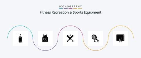 Fitness-Erholungs- und Sportgeräte Glyph 5 Icon Pack inklusive Korb. Sport. Ball. Tennis. Ball vektor