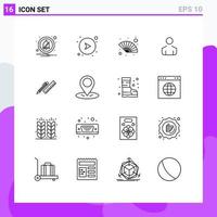 Mobile Interface Gliederungssatz von 16 Piktogrammen von Bleistift Schreibtisch Handfächer Stift Mann editierbare Vektordesign-Elemente vektor