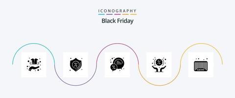 Black Friday Glyph 5 Icon Pack inklusive Shopping. Hände. Verkauf. Rabatt. Prozent vektor