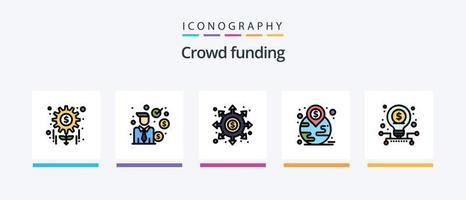 crowdfunding linje fylld 5 ikon packa Inklusive tilldela. projekt. detalj. förvaltning. information. kreativ ikoner design vektor