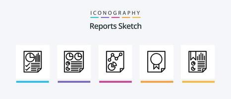 Berichte Sketch Line 5 Icon Pack inklusive Seite. Daten. Seite. Prüfbericht. dokumentieren. kreatives Symboldesign vektor