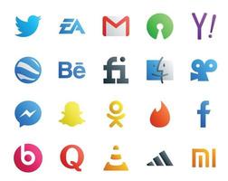 20-Social-Media-Icon-Pack einschließlich Snapchat-Viddler-Open-Source-Finder Behance vektor