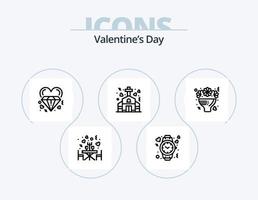 Valentinstag Linie Icon Pack 5 Icon Design. Champagner. Fahrkarte. Text. Reisepass. Ringe vektor