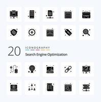 20 SEO Solid Glyph Icon Pack wie Monitoring Eye Store Graph Shop Link vektor