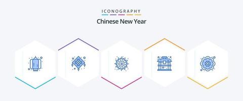 kinesisk ny år 25 blå ikon packa Inklusive Söt. dekorativ. brand. kinesiska. byggnad vektor