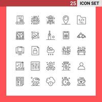 Linienpackung mit 25 universellen Symbolen für Geschäftsordner, Möbel, Vorhängeschloss, Standort, editierbare Vektordesign-Elemente vektor