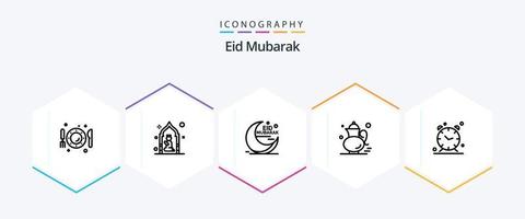 Eid Mubarak 25-Zeilen-Icon-Pack einschließlich Qehwa. Tee. Mann. Muslim. Mond vektor