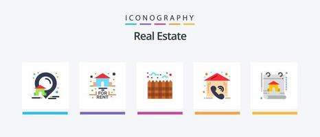 Immobilien Wohnung 5 Icon Pack inklusive Bau. real. Anwesen. Anwesen. Anruf. kreatives Symboldesign vektor