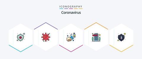 Coronavirus 25 Filledline Icon Pack inklusive Bleiben. Coronavirus. Alkohol. Gebäude. waschen vektor