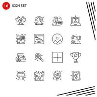 uppsättning av 16 modern ui ikoner symboler tecken för planera utveckling miljö utveckla Nyheter redigerbar vektor design element