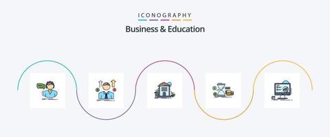 Geschäfts- und Bildungslinie gefülltes flaches 5-Icon-Paket einschließlich Geld. Sanduhr. Mitarbeiter. Büro. Wohnung vektor