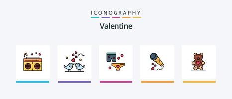 valentine linje fylld 5 ikon packa Inklusive dag. alla hjärtans dag. dag. bröllop. kärlek. kreativ ikoner design vektor