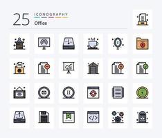 Büro 25 Zeilen gefülltes Icon Pack inklusive Möbel. Büro. Strom. Getränk. Nieder vektor