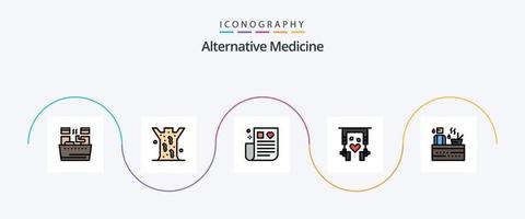 alternativ medicin linje fylld platt 5 ikon packa Inklusive bastu. terapi. läkemedel. natur. öra knoppar vektor
