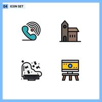 Stock Vector Icon Pack mit 4 Zeilen Zeichen und Symbolen für Call Kloster Ring christliches Instrument editierbare Vektordesign-Elemente