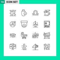 Mobile Interface Gliederungssatz von 16 Piktogrammen von Power Online Libra Wifi Dokument editierbare Vektordesign-Elemente vektor